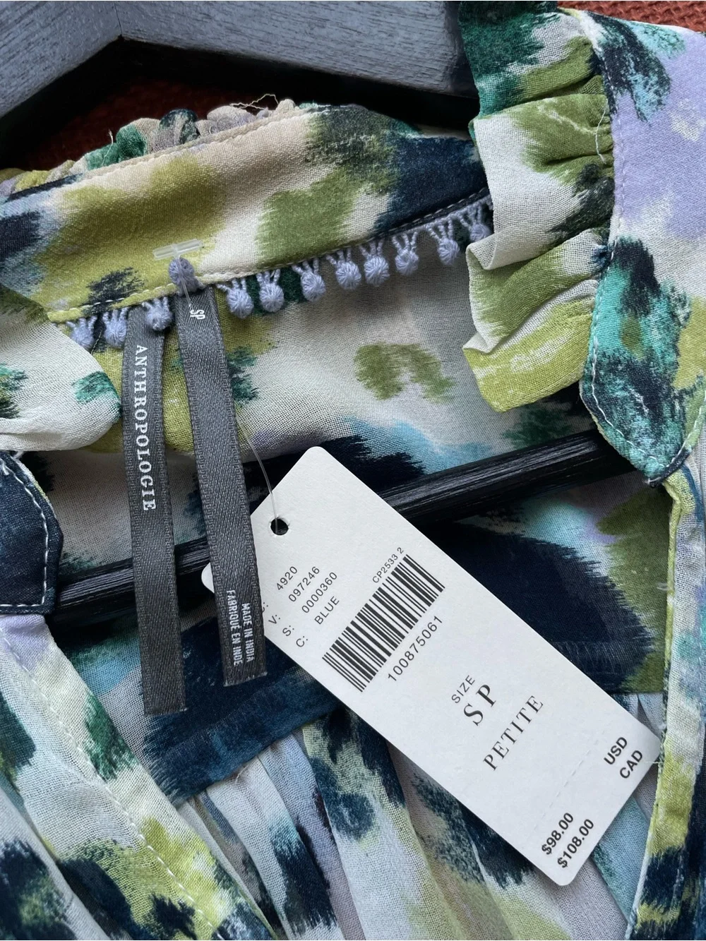 NWT The Estela Sheer Printed Blouse: Short Sleeve Edition Blue Floral SP Boho